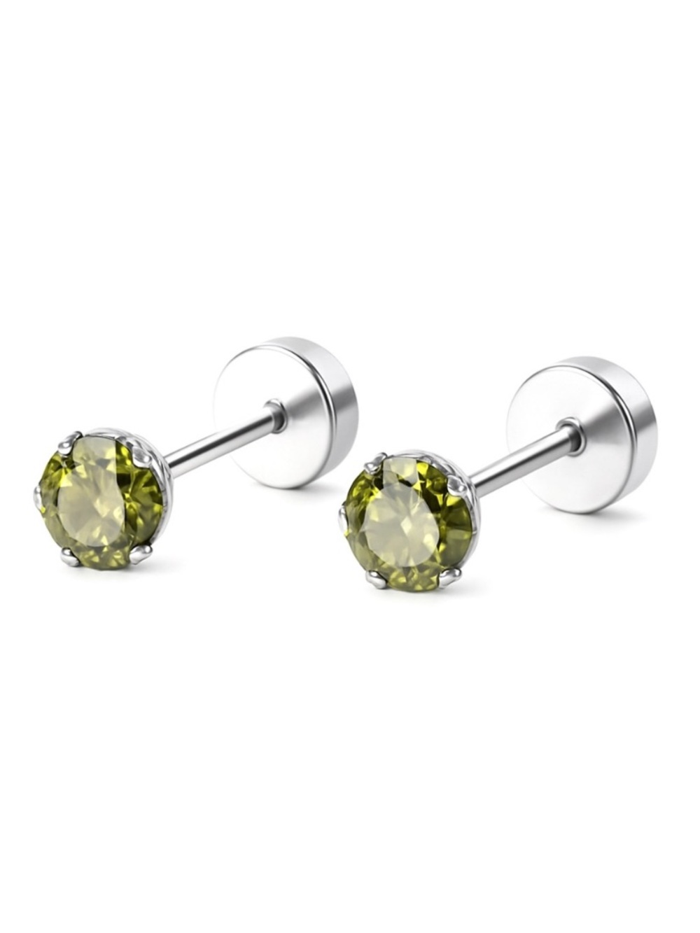 Olive Green CZ Flat Back Stud Earrings